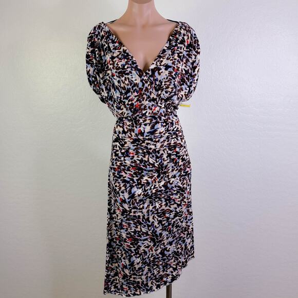 Vince Camuto Asymmetric Draped Sheath Midi Dress Blue Modest Career sz 12 NWT - Picture 2 of 12